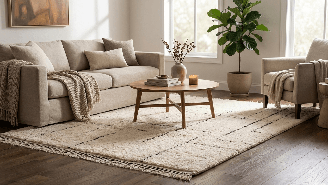 Handmade Wool Rug  Beni Ourain Boho Living Room Decor