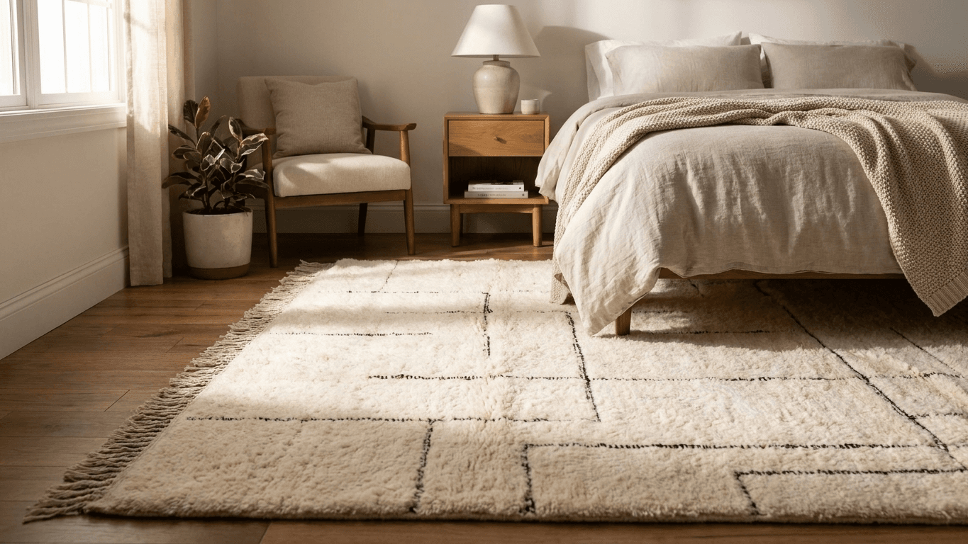Handmade Wool Rug  Beni Ourain Boho Living Room Decor