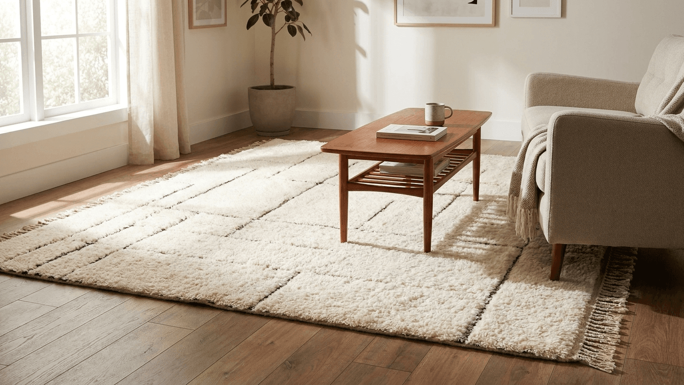 Handmade Wool Rug  Beni Ourain Boho Living Room Decor