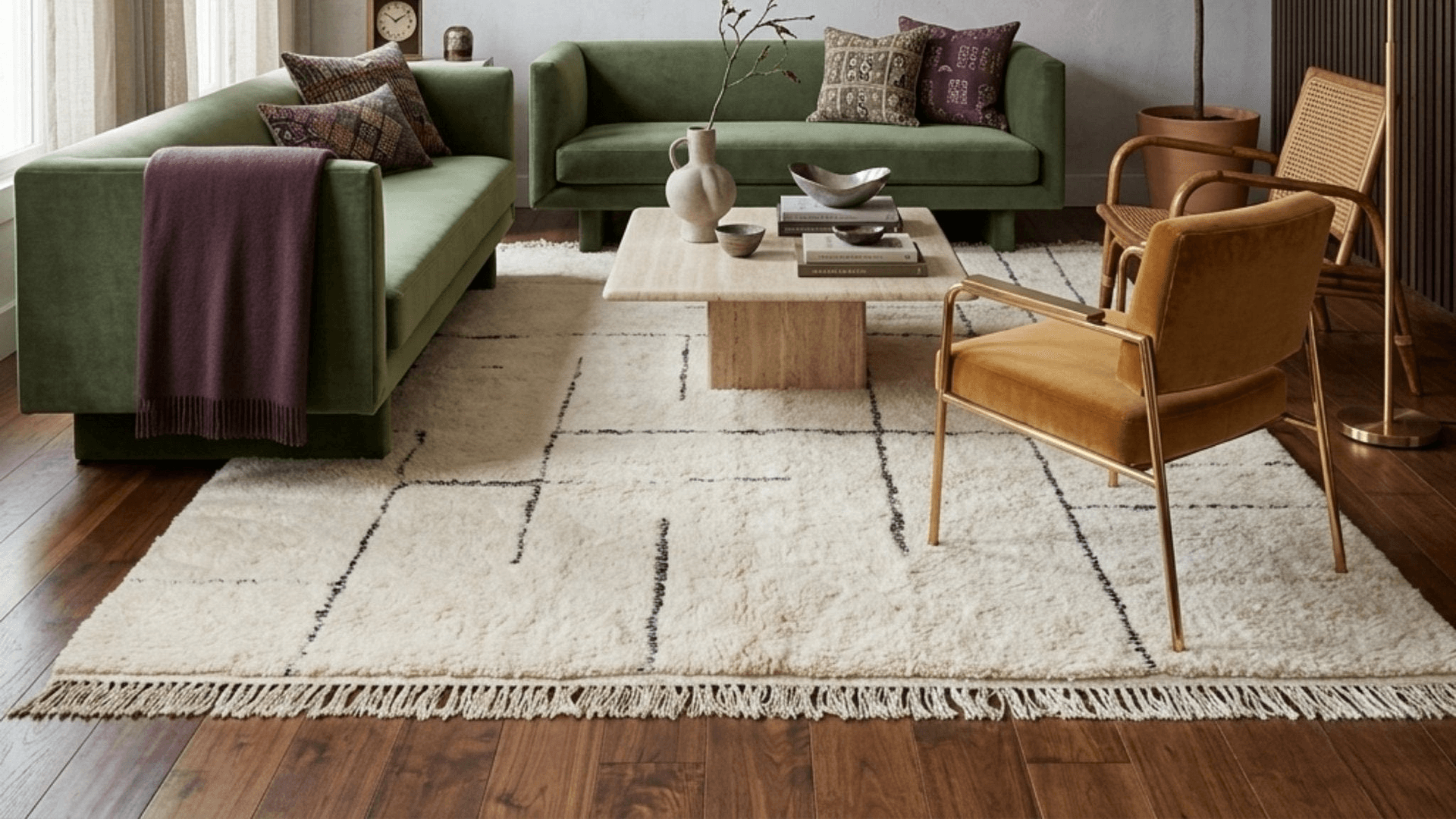 Handmade Wool Rug  Beni Ourain Boho Living Room Decor