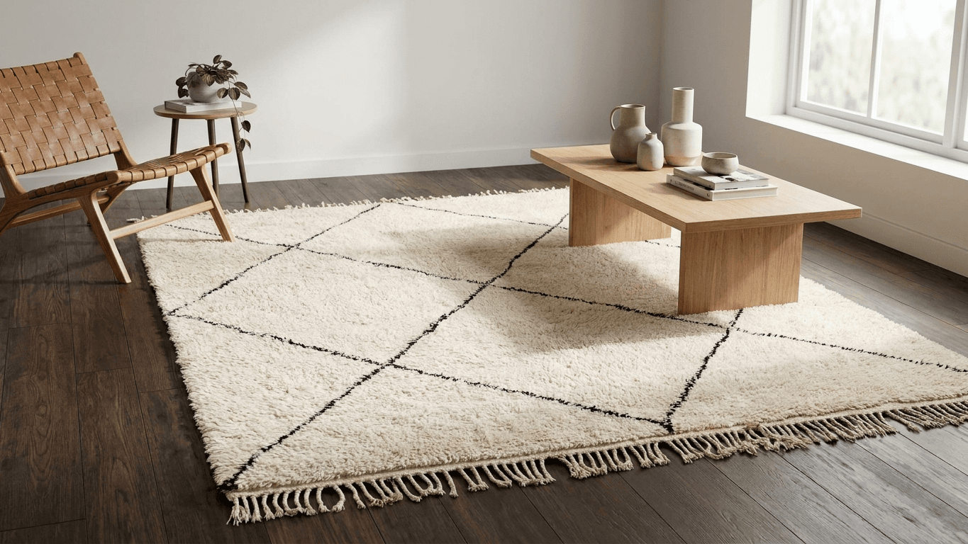 Handmade Wool Rugs  Beni Ourain Boho Living Room Decor