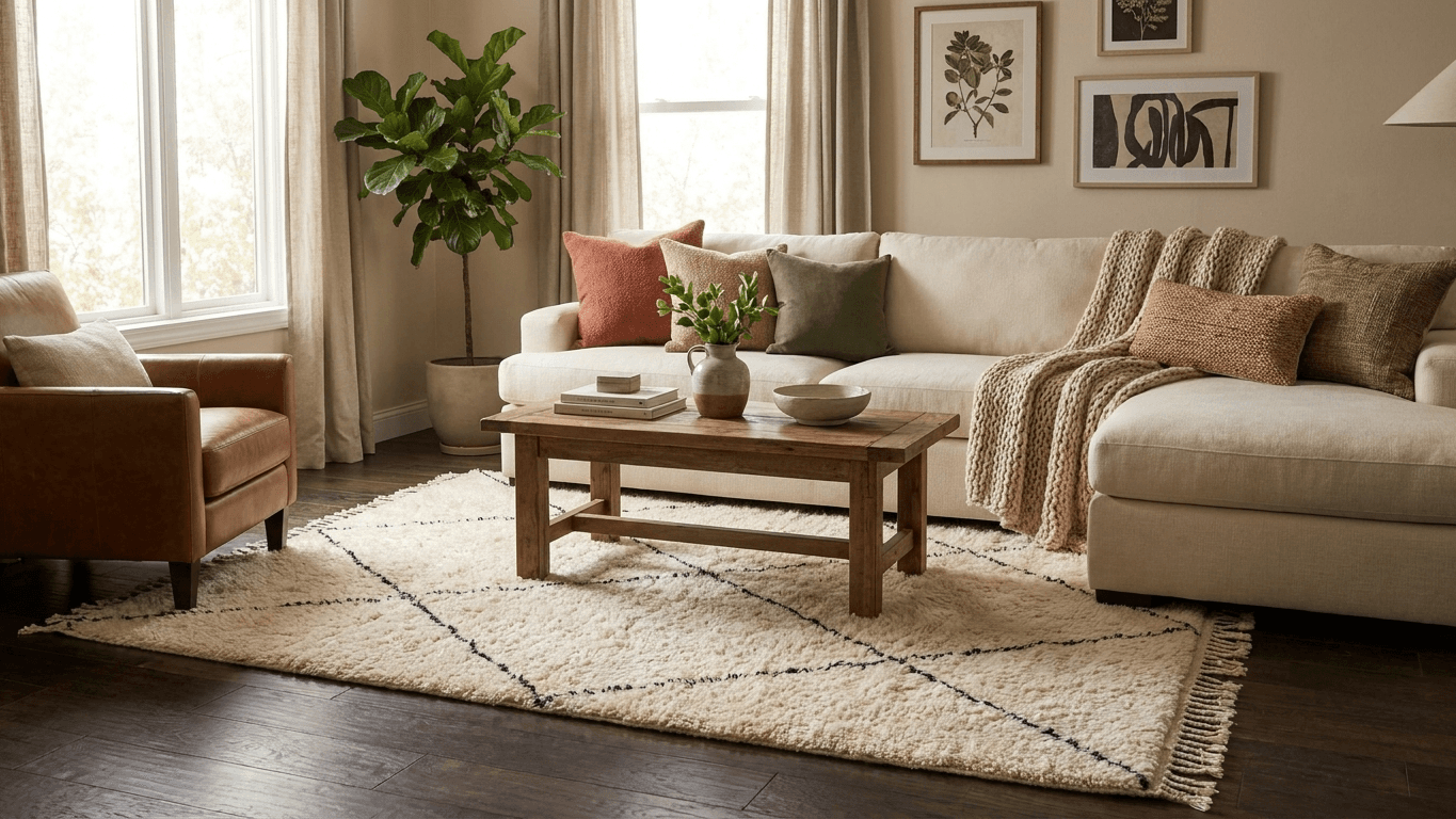 Handmade Wool Rugs  Beni Ourain Boho Living Room Decor
