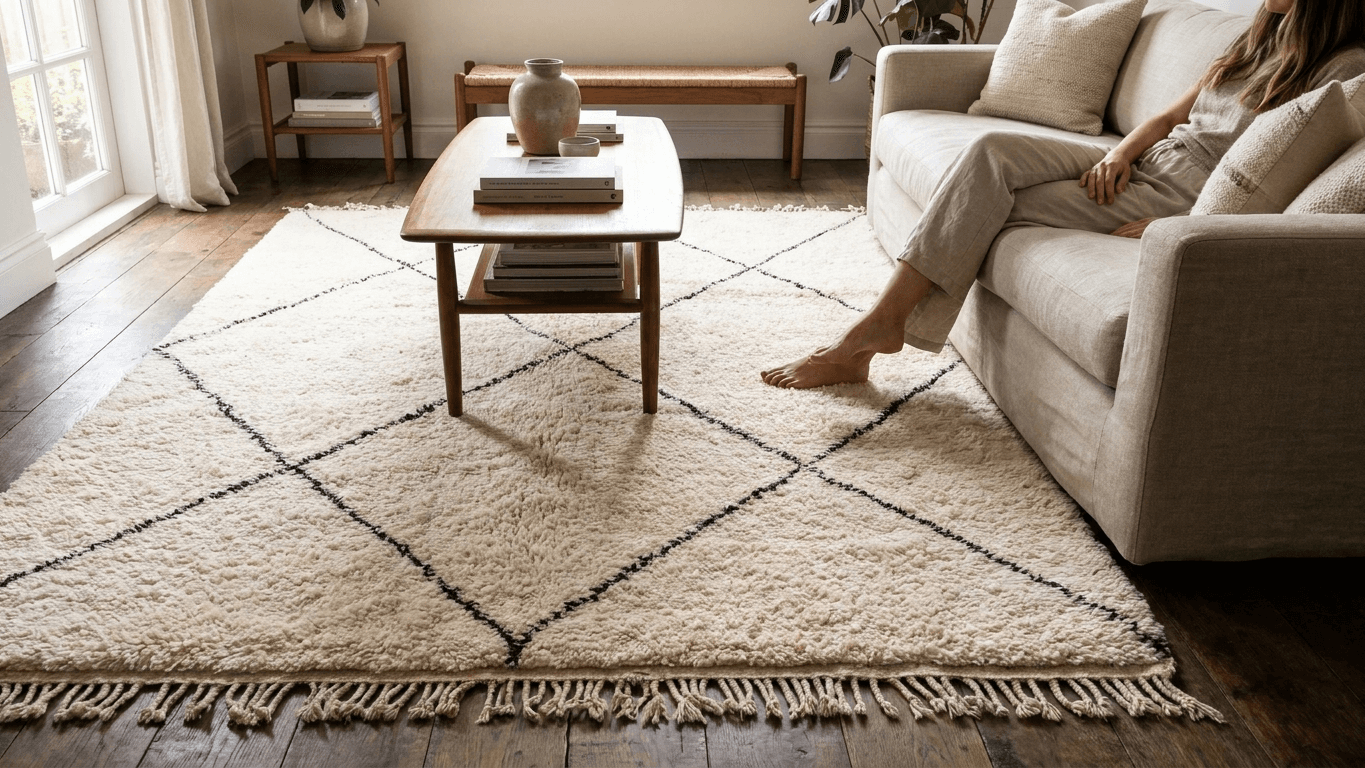 Handmade Wool Rugs  Beni Ourain Boho Living Room Decor