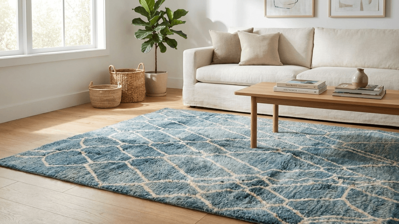 Handmade Wool Rug Boho  for Living Room Decor Beni Mrirt