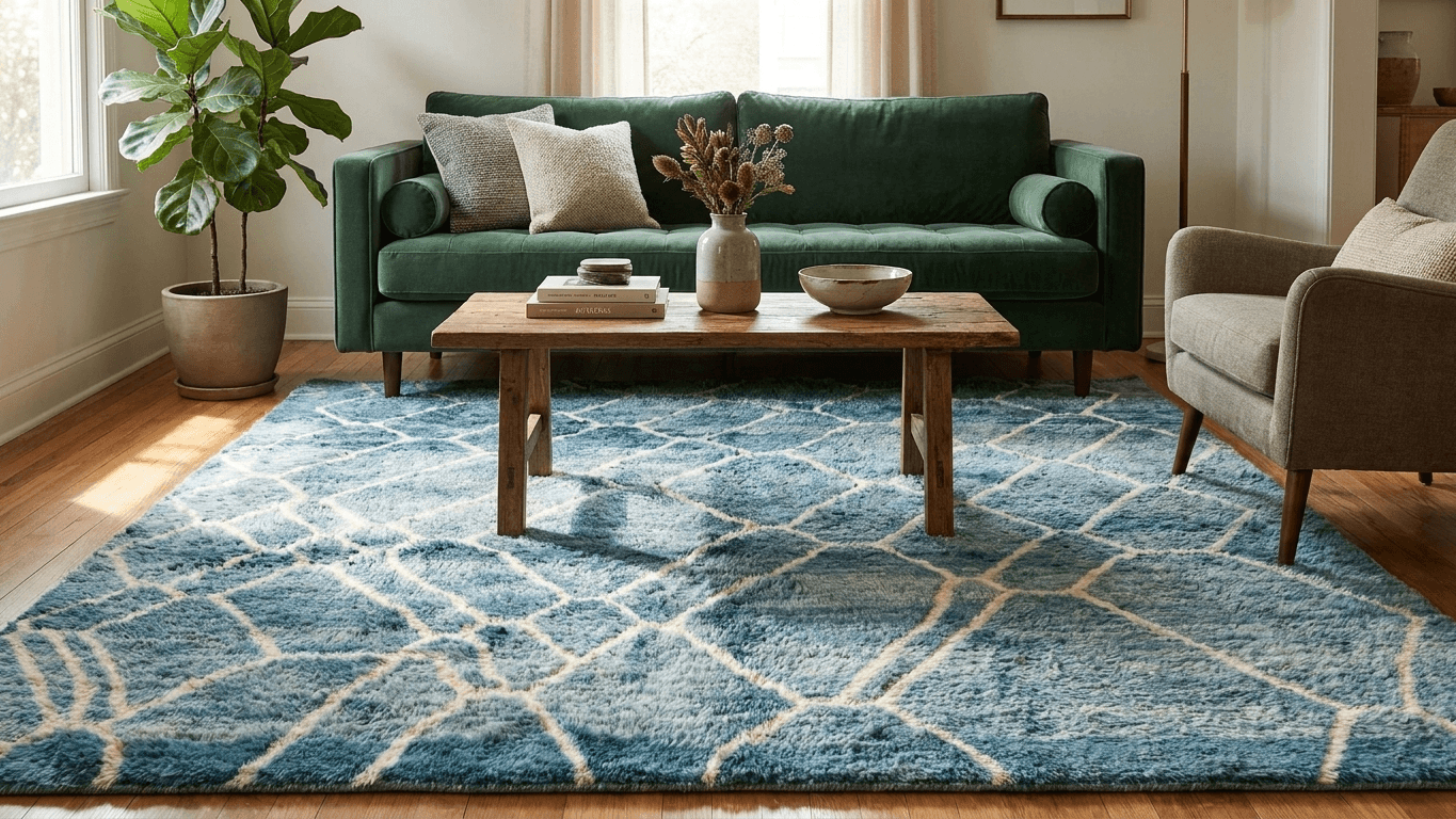 Handmade Wool Rug Boho for Living Room Decor Beni Mrirt