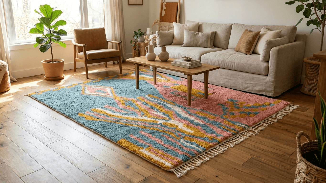 Handmade Wool Rugs  Boho Living Room Decor