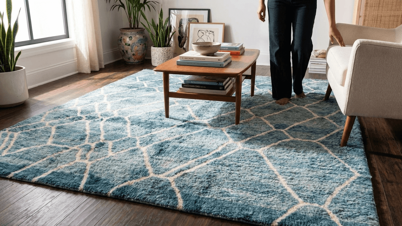 Handmade Wool Rug Boho  for Living Room Decor Beni Mrirt