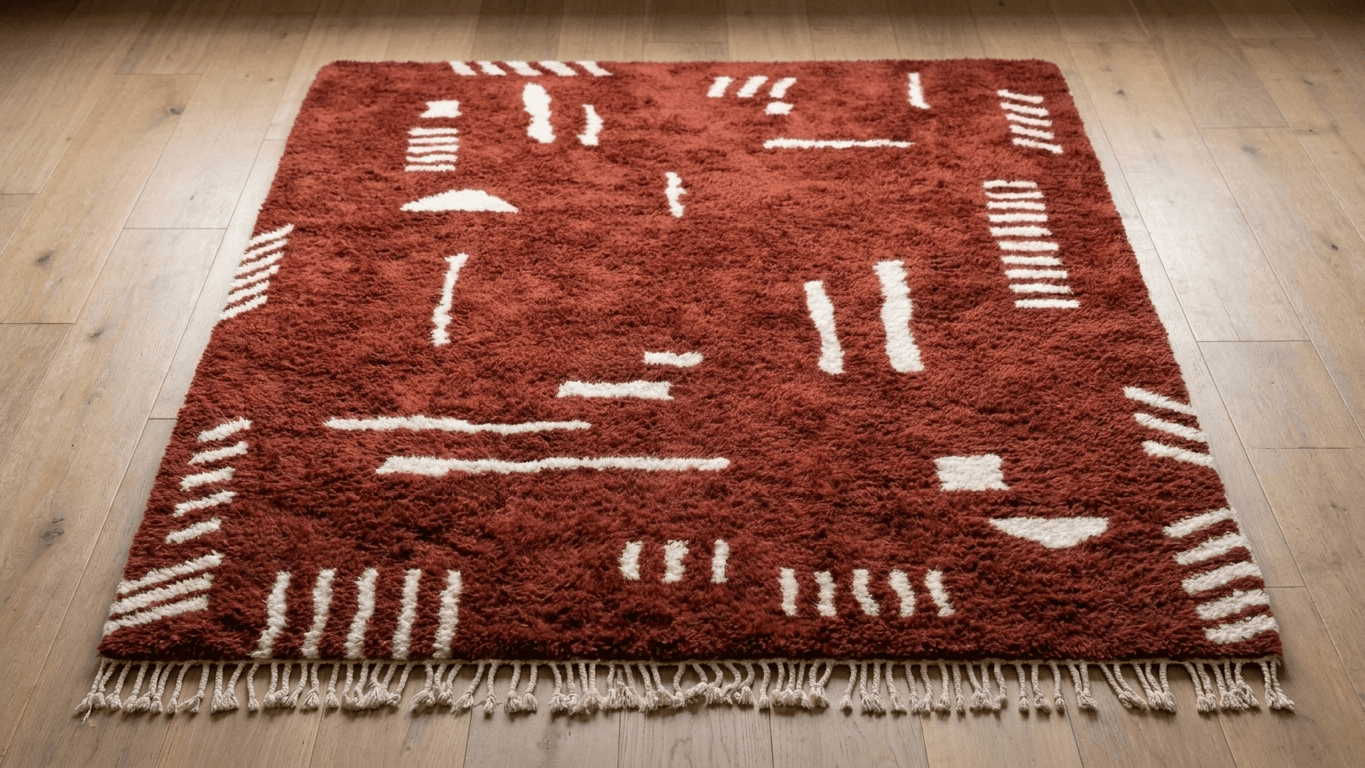 Handmade Wool Rug  Boho Beni Ourain for Living Room Decor