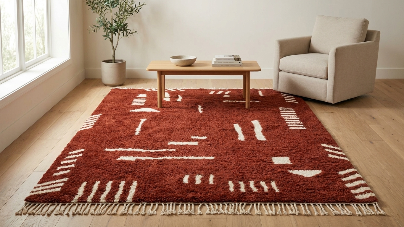 Handmade Wool Rug  Boho Beni Ourain for Living Room Decor