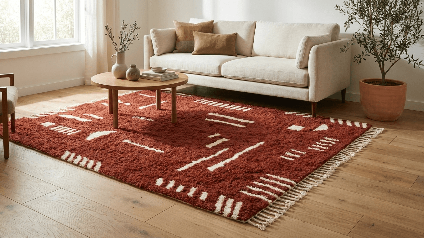 Handmade Wool Rug  Boho Beni Ourain for Living Room Decor