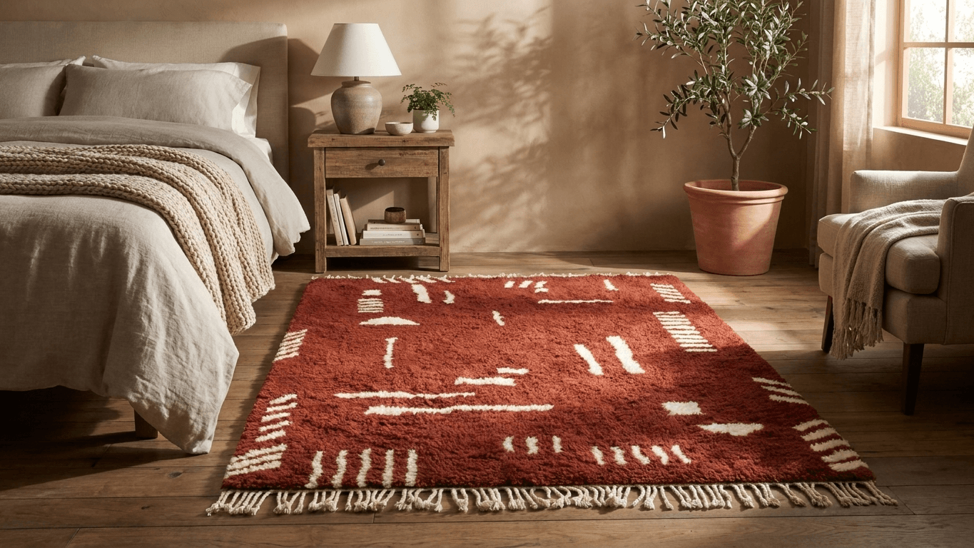 Handmade Wool Rug  Boho Beni Ourain for Living Room Decor
