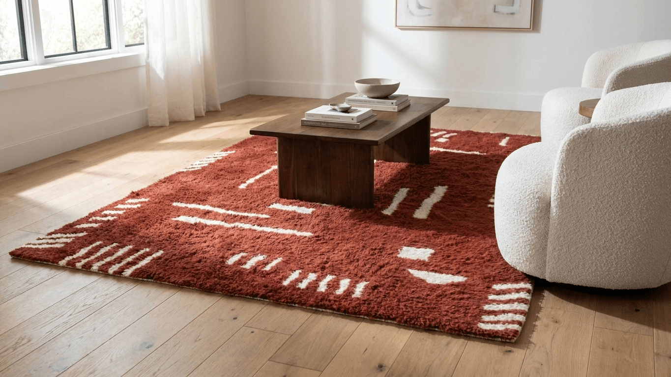 Handmade Wool Rug  Boho Beni Ourain for Living Room Decor