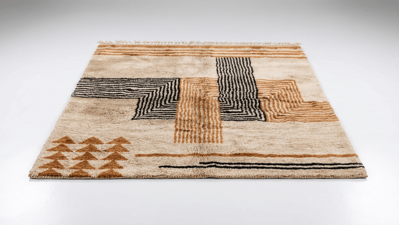 Handmade Wool Rugs- Beni Mrirt Boho Rugs for Living Room Decor