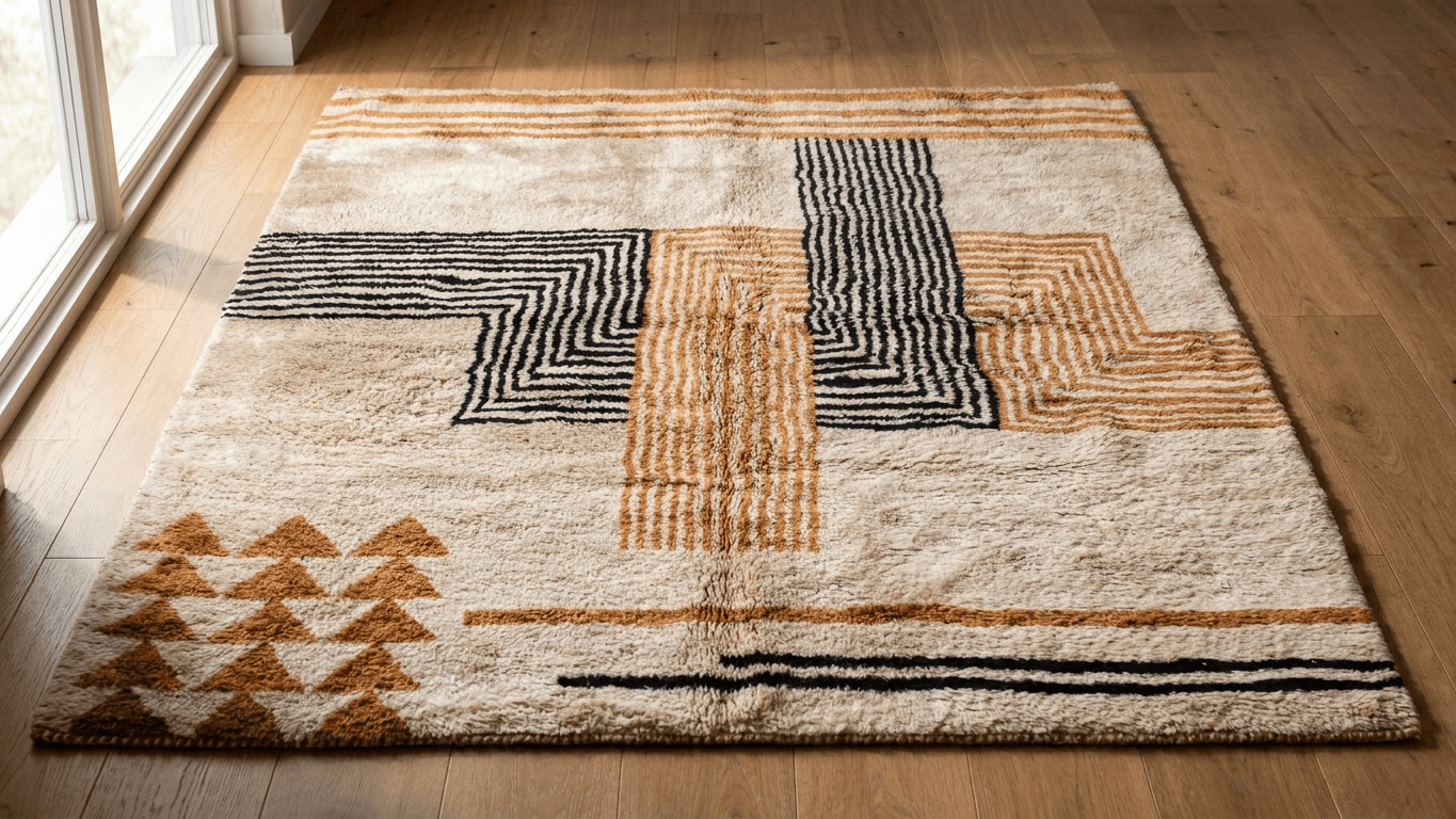 Handmade Wool Rugs- Beni Mrirt Boho Rugs for Living Room Decor
