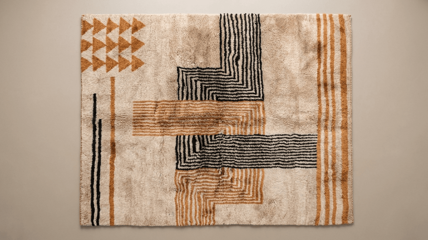 Handmade Wool Rugs- Beni Mrirt Boho Rugs for Living Room Decor