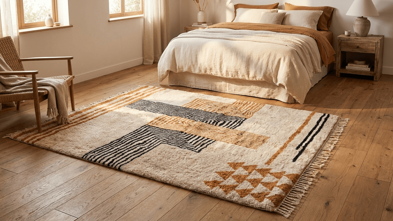 Handmade Wool Rugs- Beni Mrirt Boho Rugs for Living Room Decor