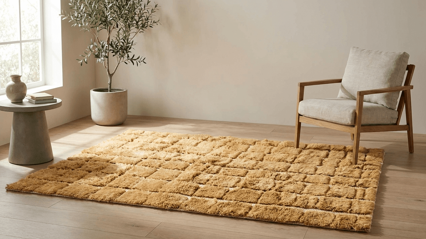 Handmade Wool Rug Beni Mrirt  Boho Living Room