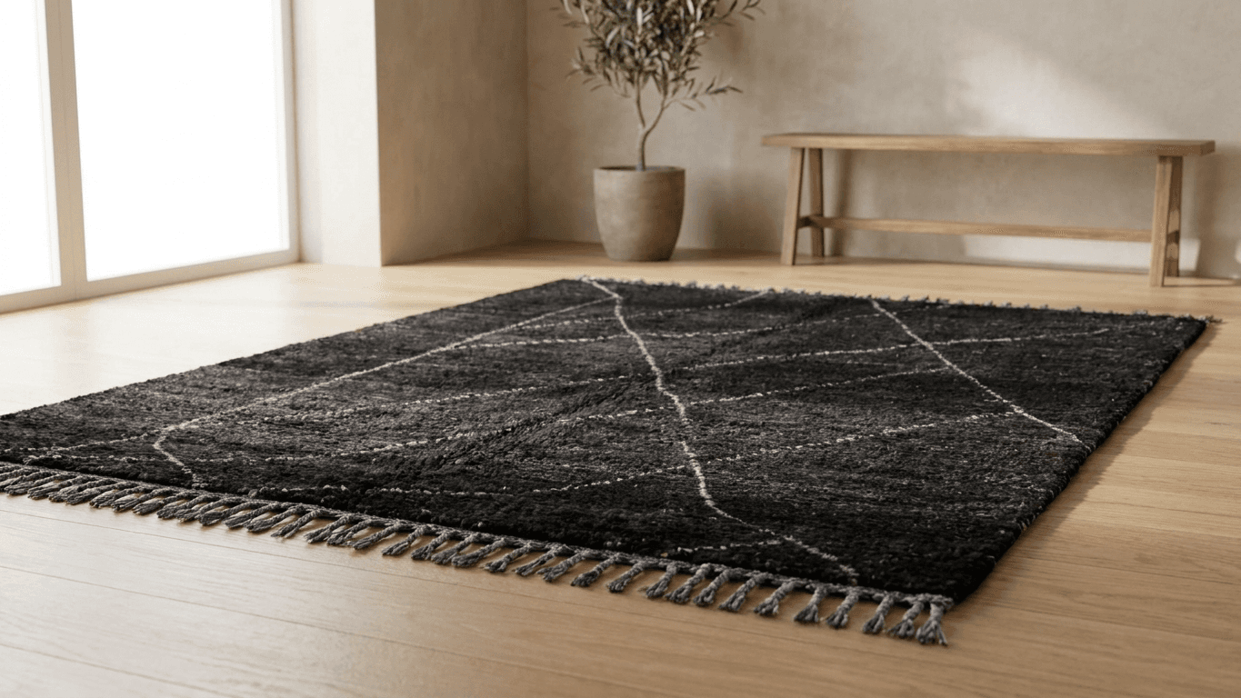 Black Linear Taznakht Rug