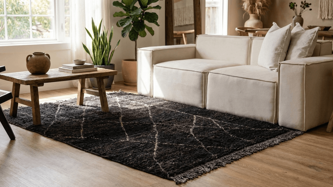 Black Linear Taznakht Rug