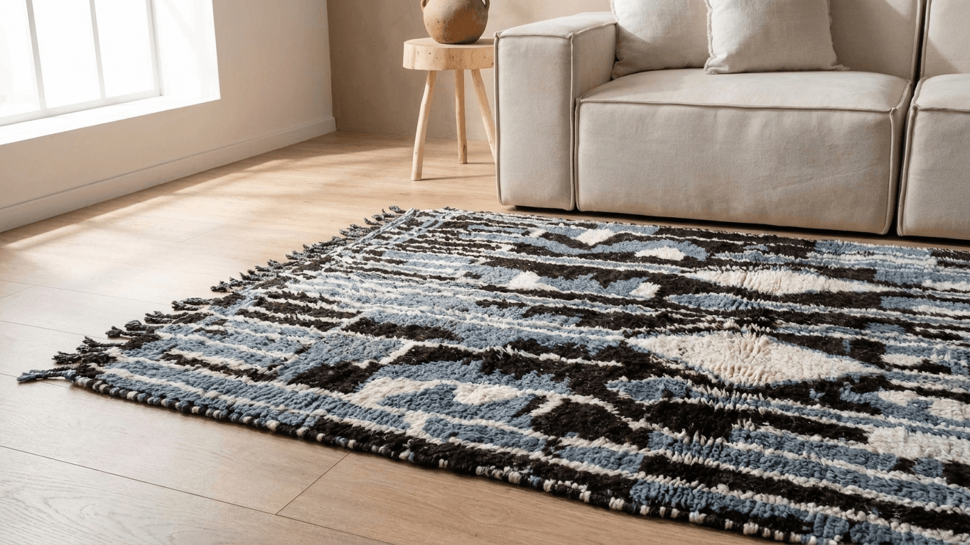Blue Black Abstract Kilim Rug