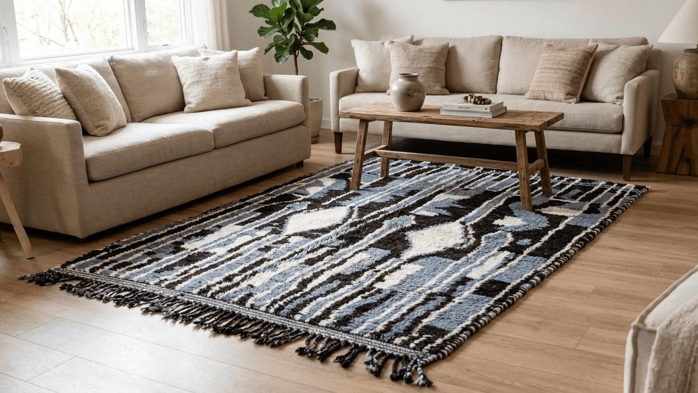 Blue Black Abstract Kilim Rug
