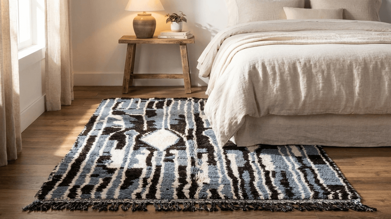 Blue Black Abstract Kilim Rug