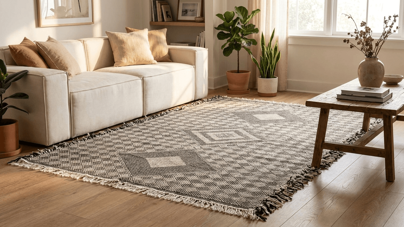 Neutral Tiered Diamond Taznakht Rug