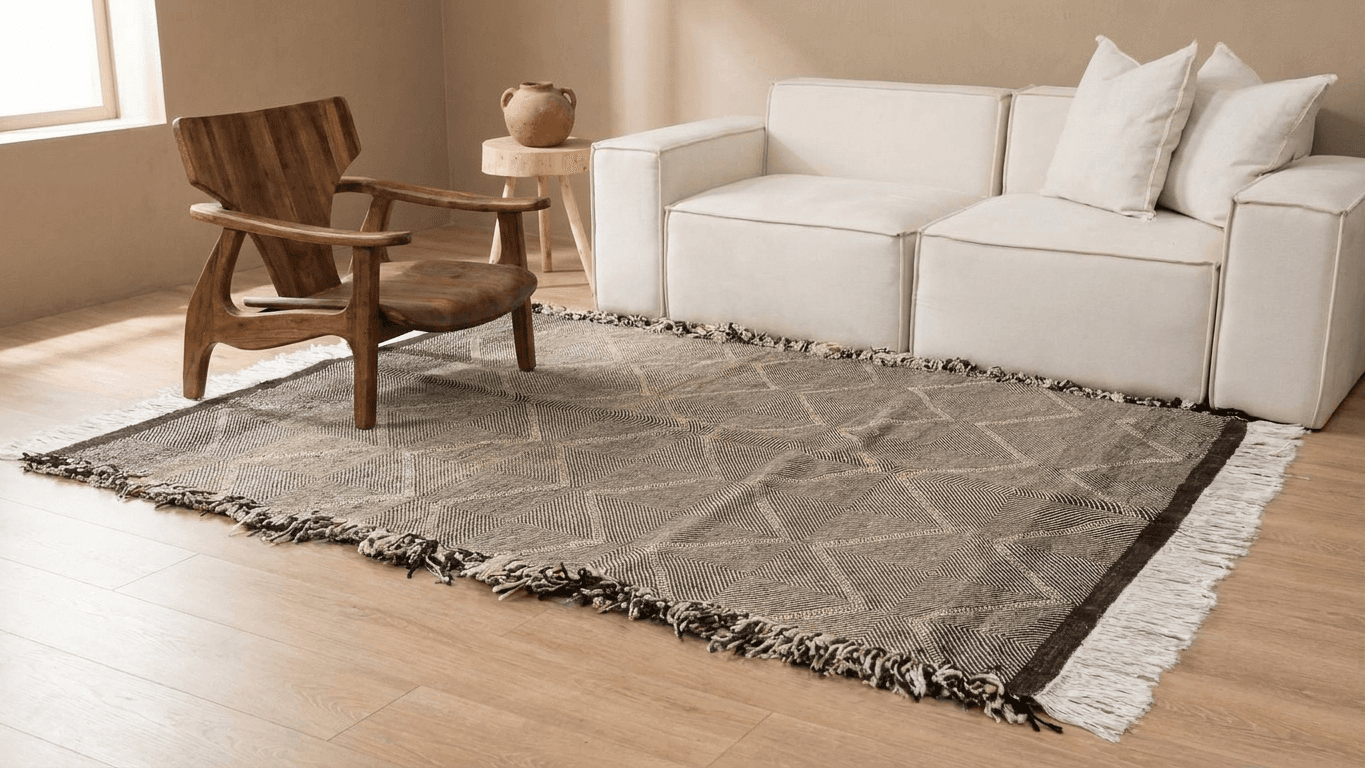 Ivory Chevron Kilim Taznakht Rug