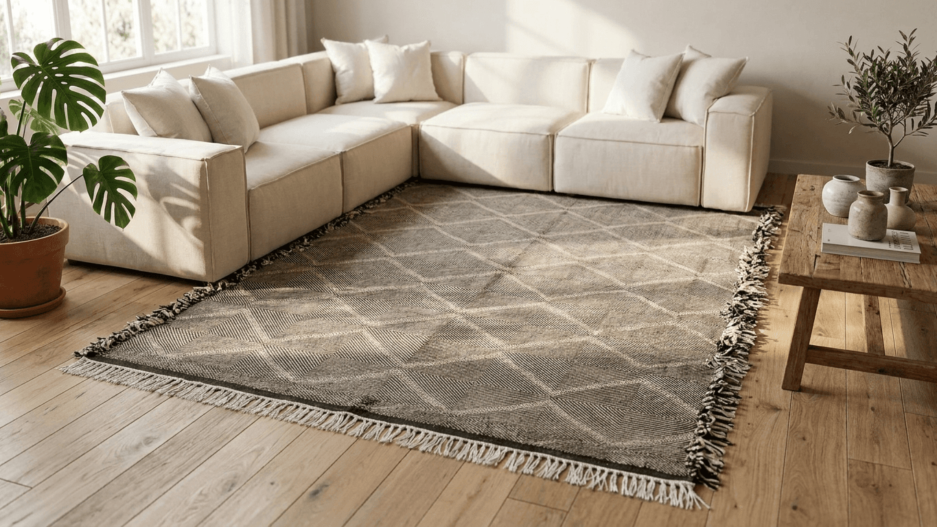 Ivory Chevron Kilim Taznakht Rug