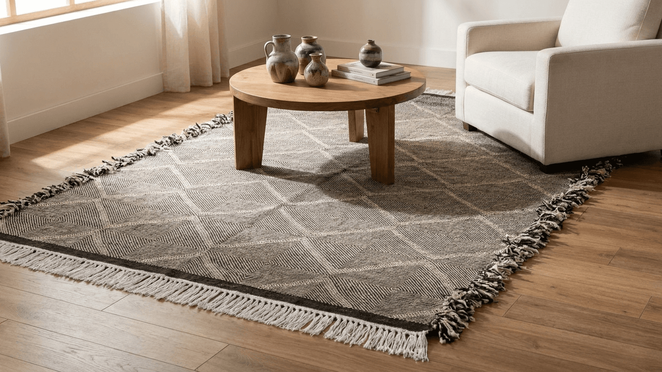 Ivory Chevron Kilim Taznakht Rug
