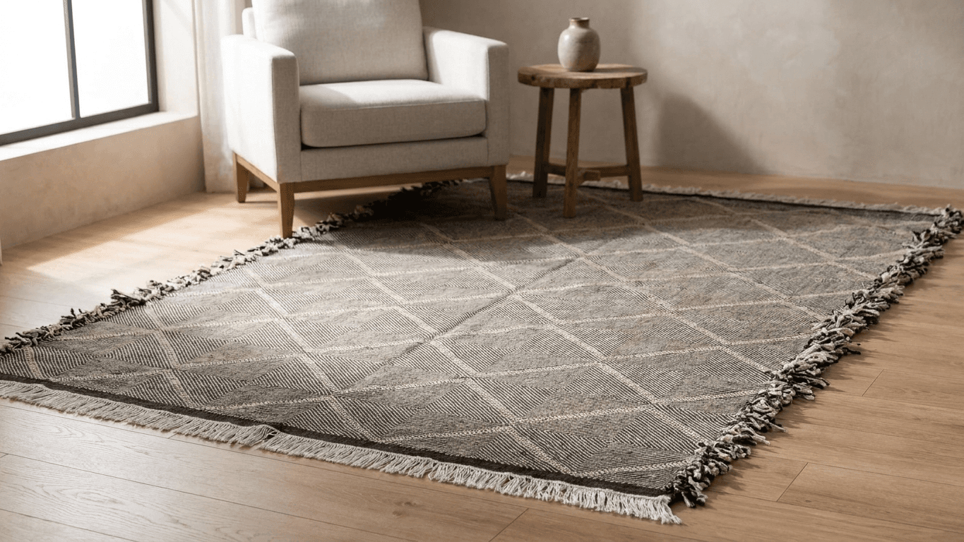 Ivory Chevron Kilim Taznakht Rug