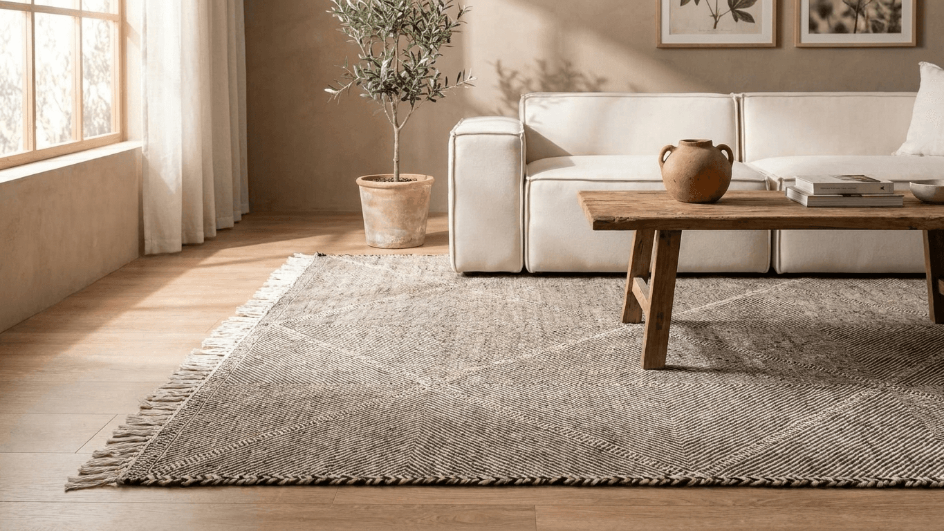 Neutral Diamond Grid Kilim Rug