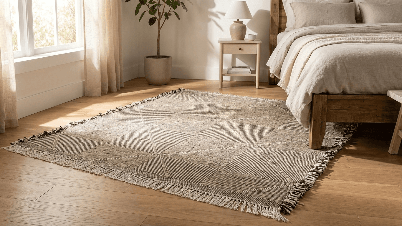 Neutral Diamond Grid Kilim Rug