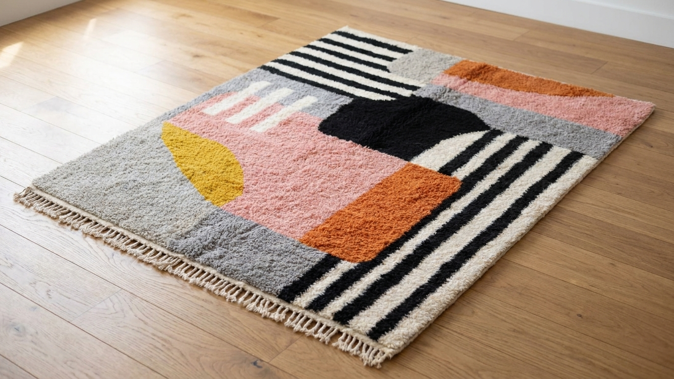 Handmade Wool Rug  Boho Living Room Decor Beni Ourain