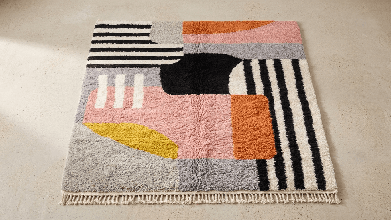 Handmade Wool Rug  Boho Living Room Decor Beni Ourain