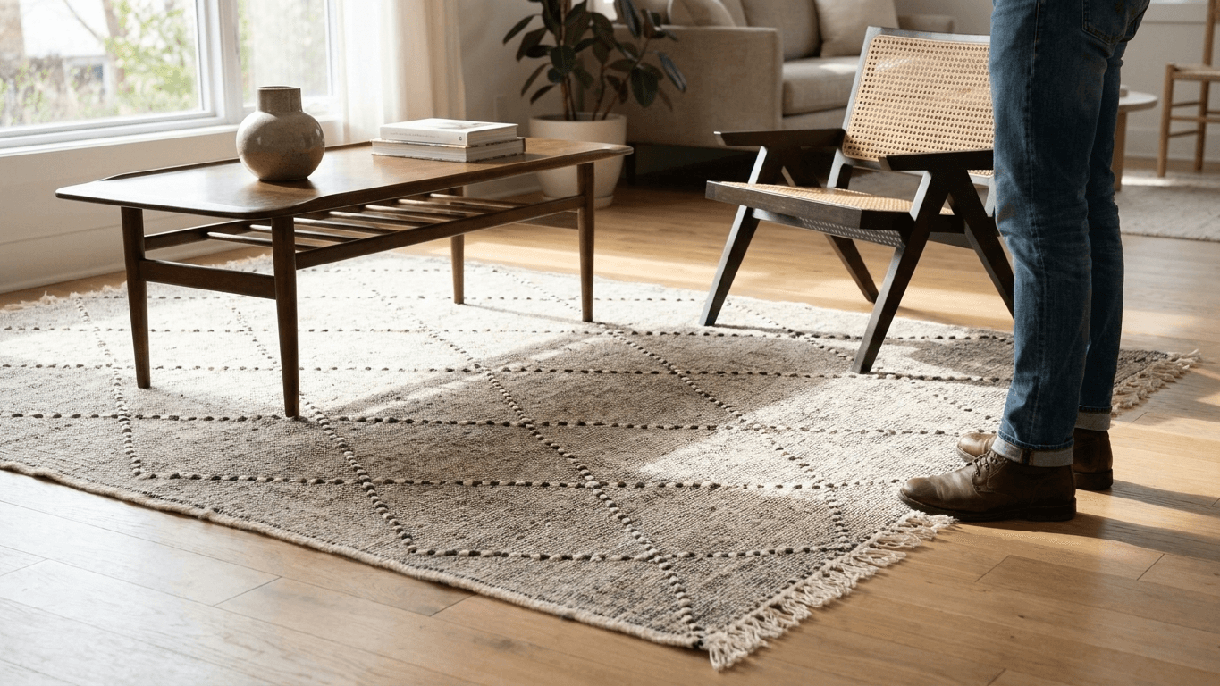 Ivory Dotted Diamond Kilim Rug