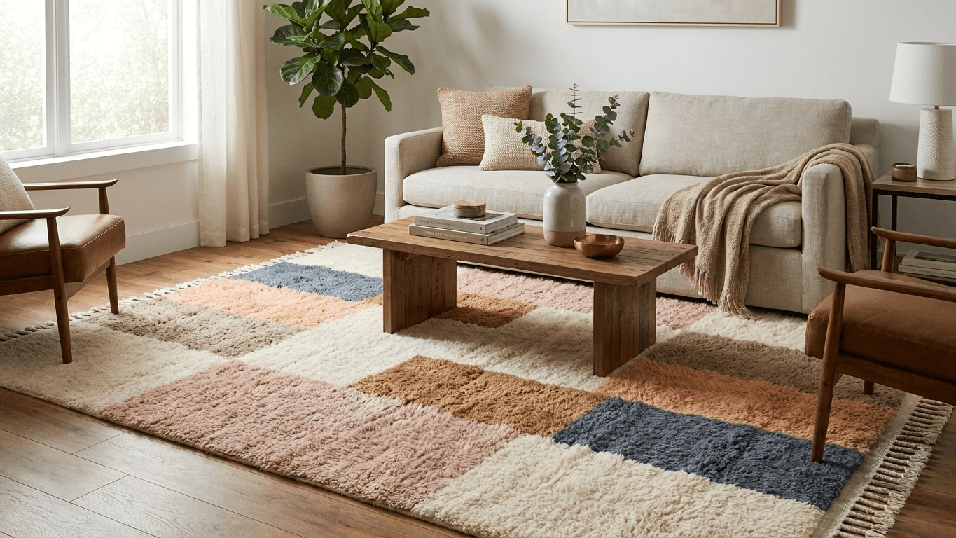 Handmade Wool Rug Beni Mrirt Boho Living Room Decor