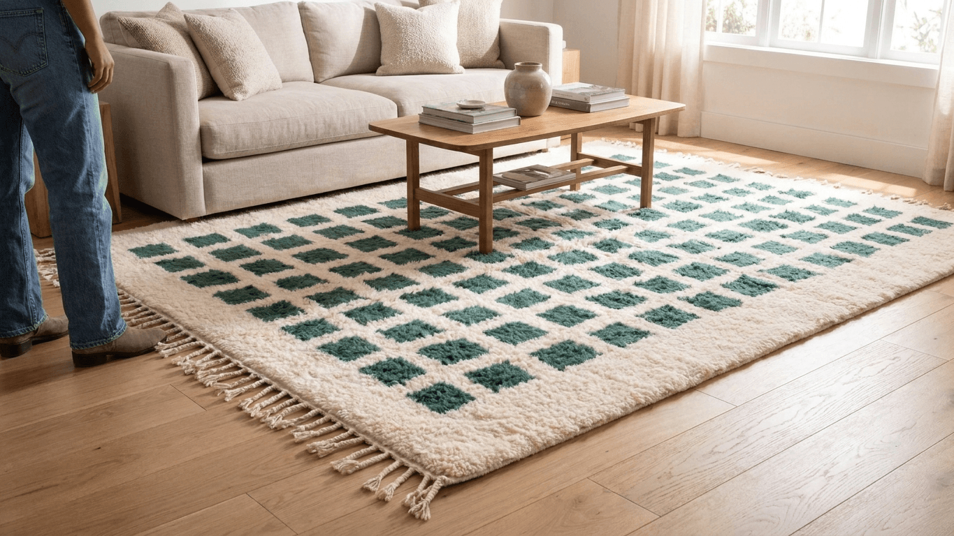 Handmade Wool Rug Boho Beni Ourain Living Room Decor