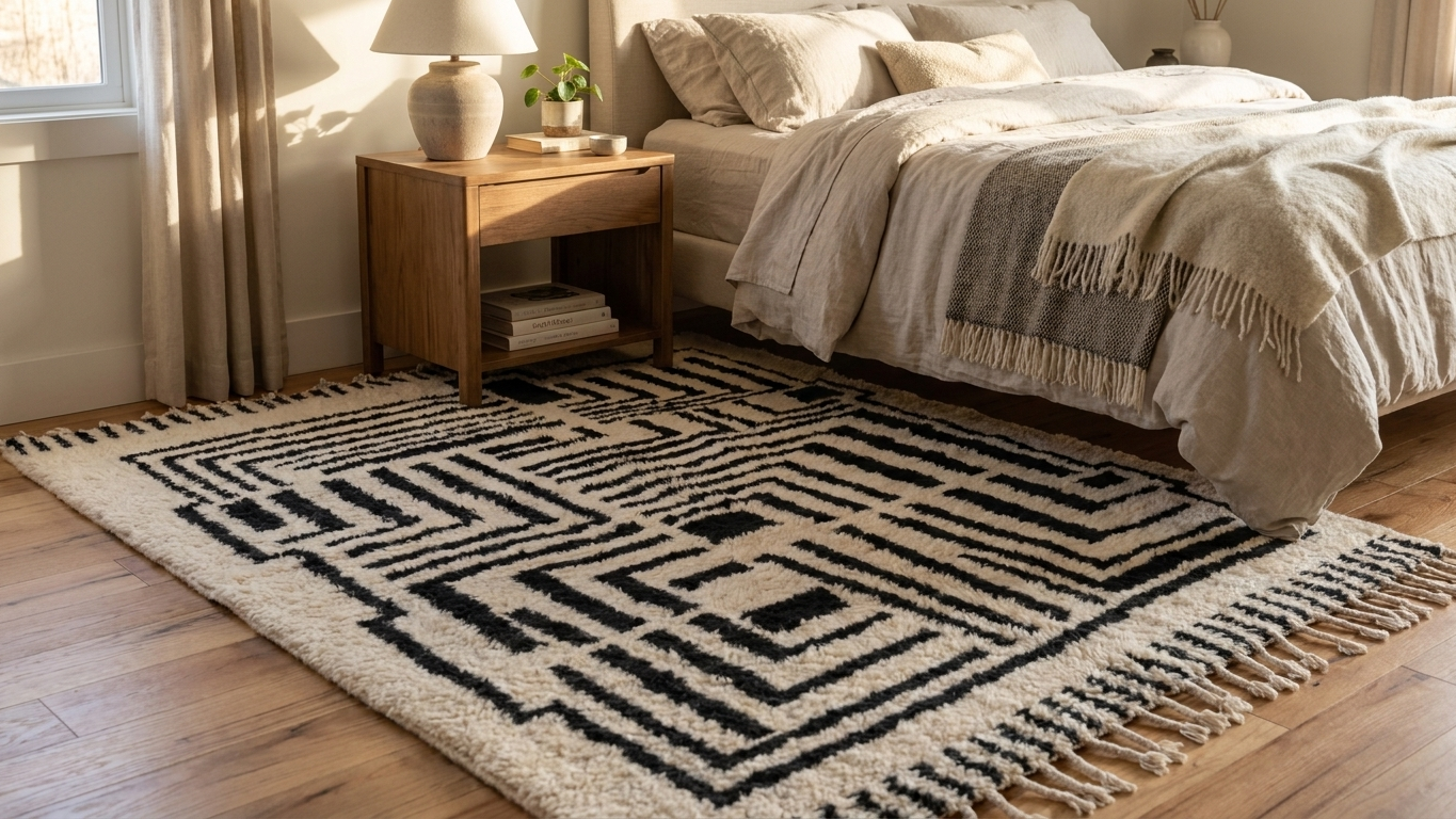 Handmade Wool Rug Beni Ourain Boho Living Room