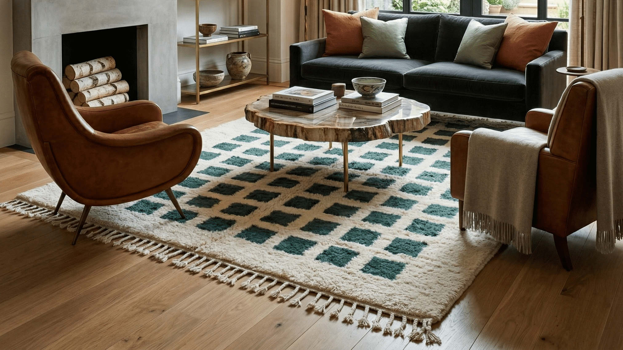 Handmade Wool Rug Boho Beni Ourain Living Room Decor