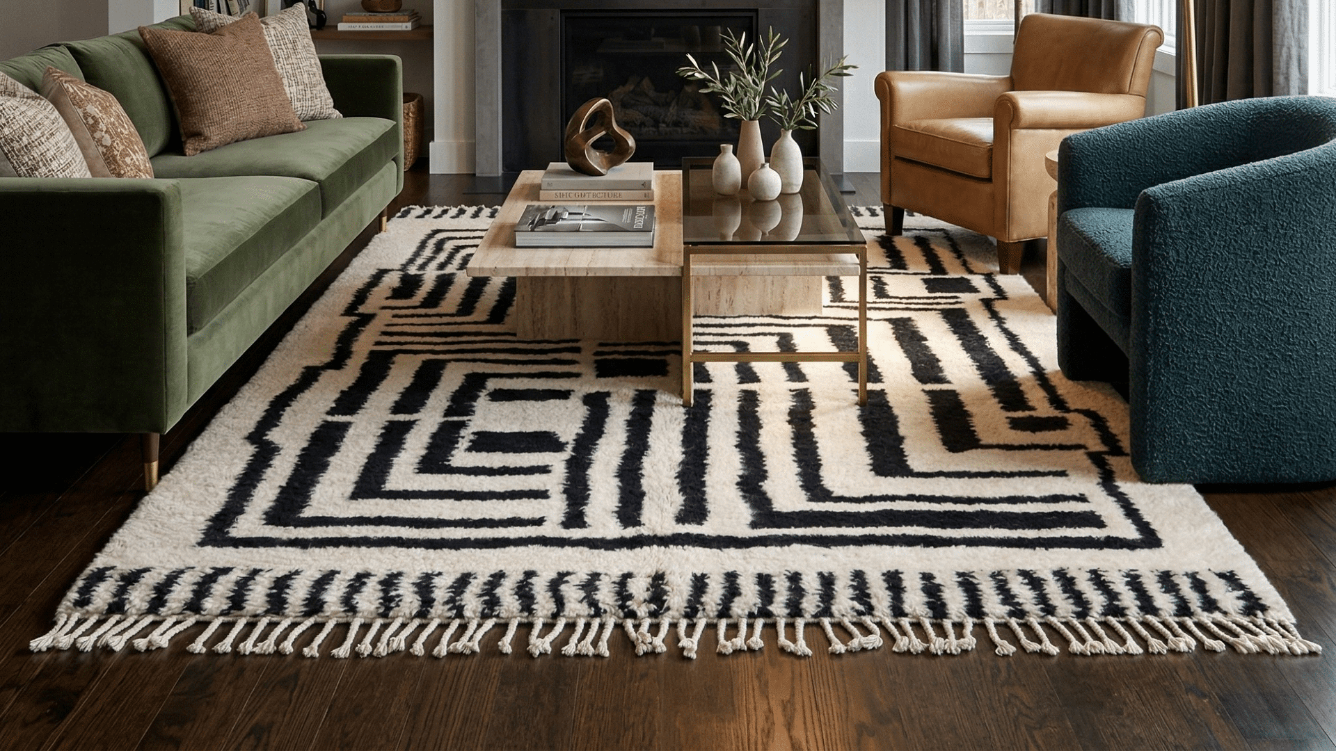 Handmade Wool Rug Beni Ourain Boho Living Room