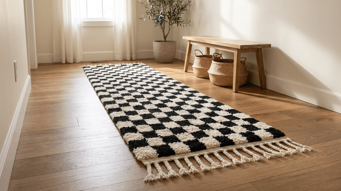 Handmade Wool RugsBoho Beni Ourain Bedroom Runner
