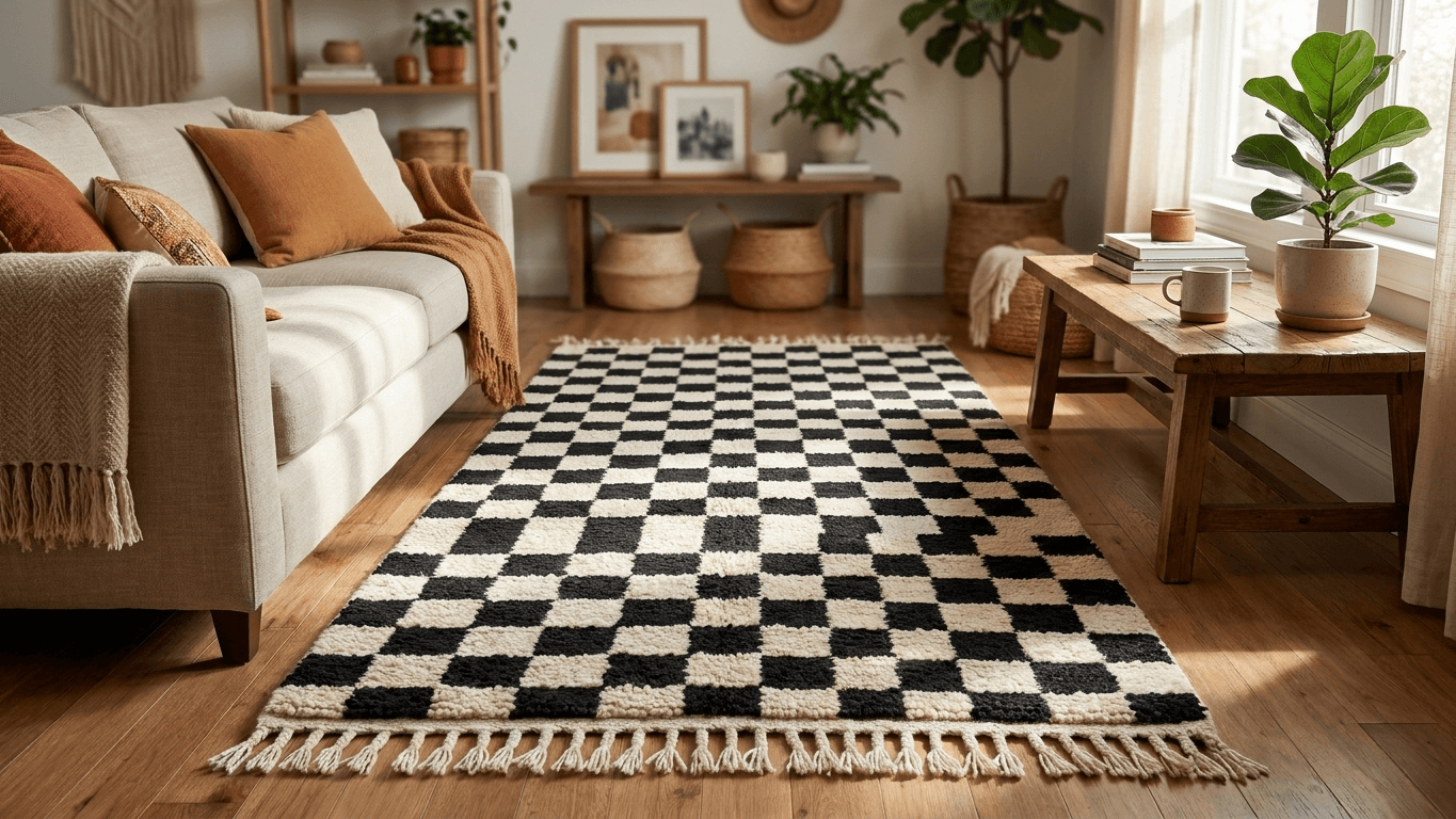 Handmade Wool RugsBoho Beni Ourain Bedroom Runner