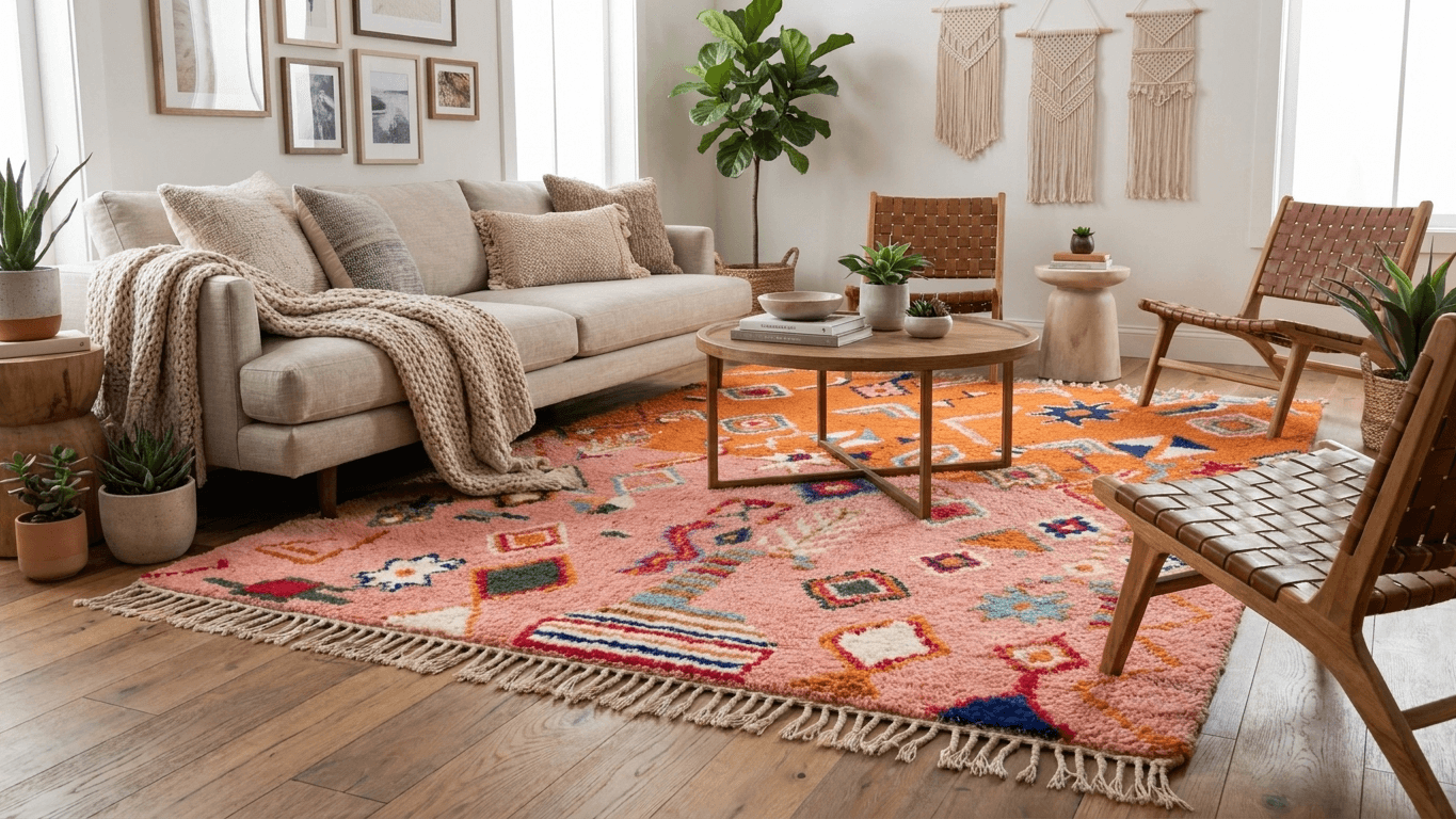 Handmade Wool Rugs  Boho Living Room Decor