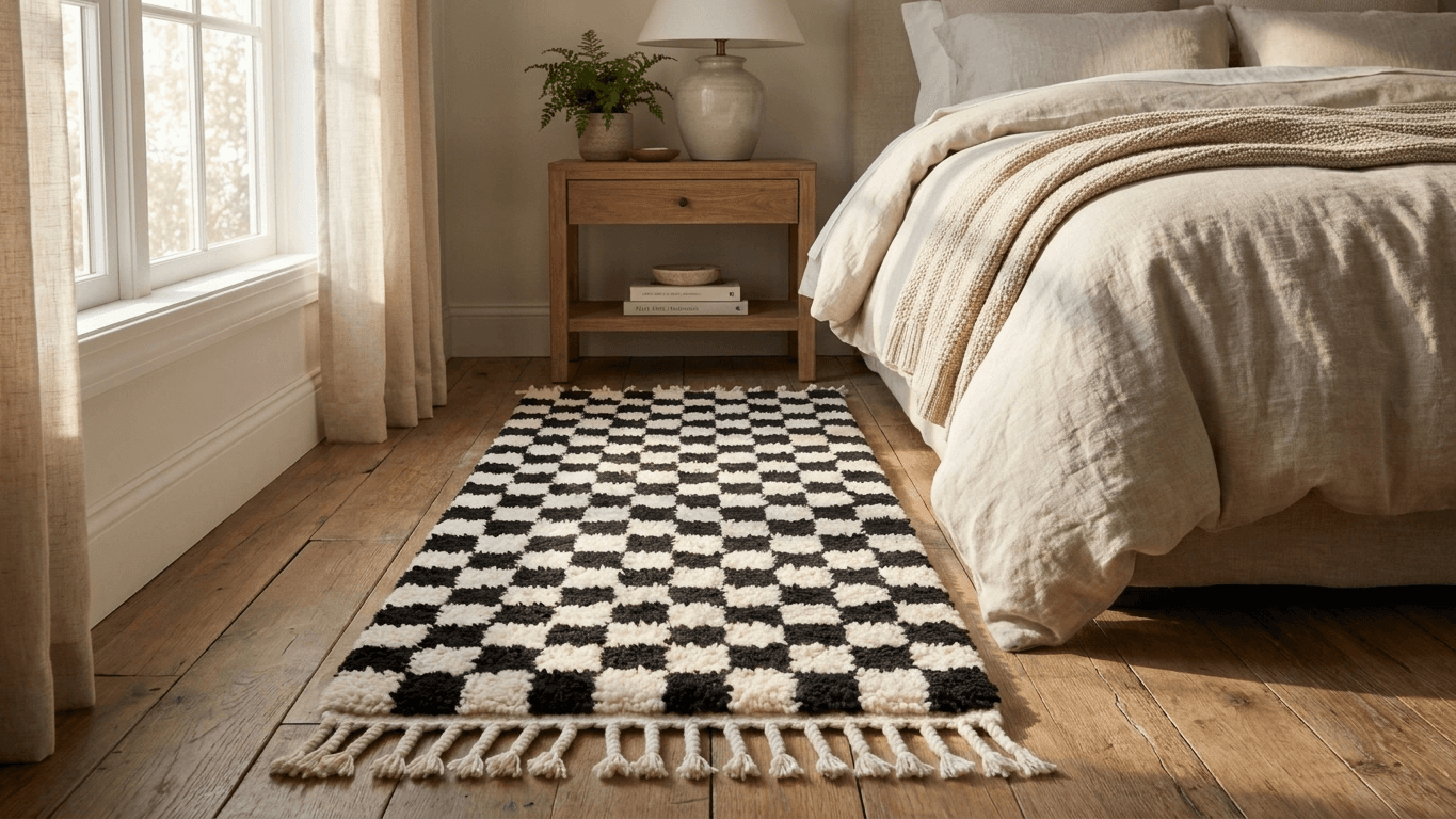 Handmade Wool RugsBoho Beni Ourain Bedroom Runner