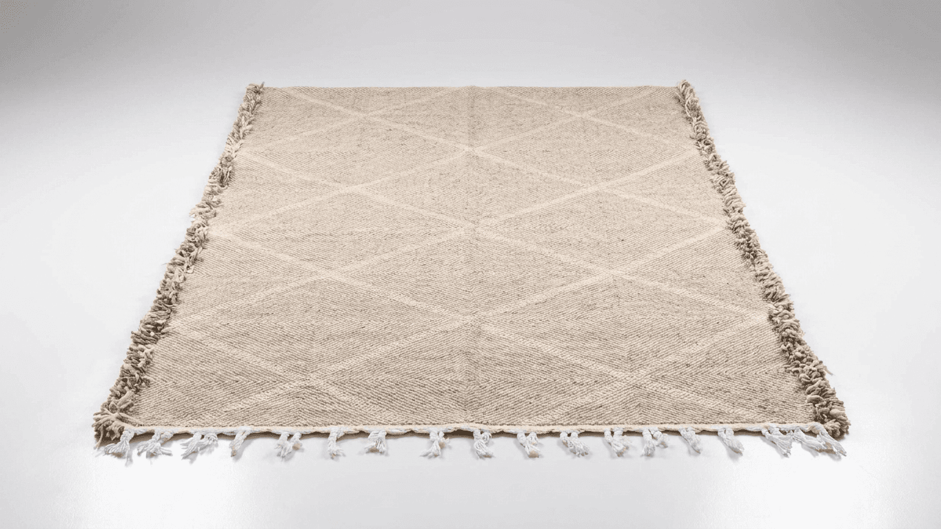 Neutral Fringed Diamond Taznakht Rug