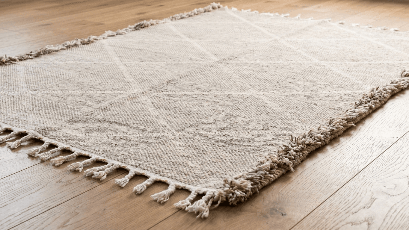 Neutral Fringed Diamond Taznakht Rug