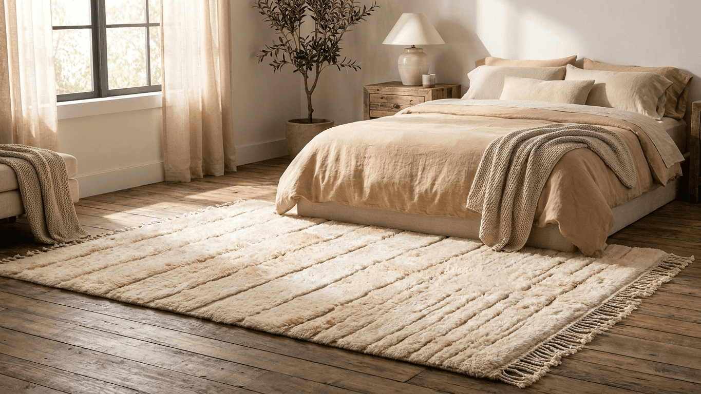 Handmade Wool Rug Beni Mrirt Boho Style Custom Size Living Room