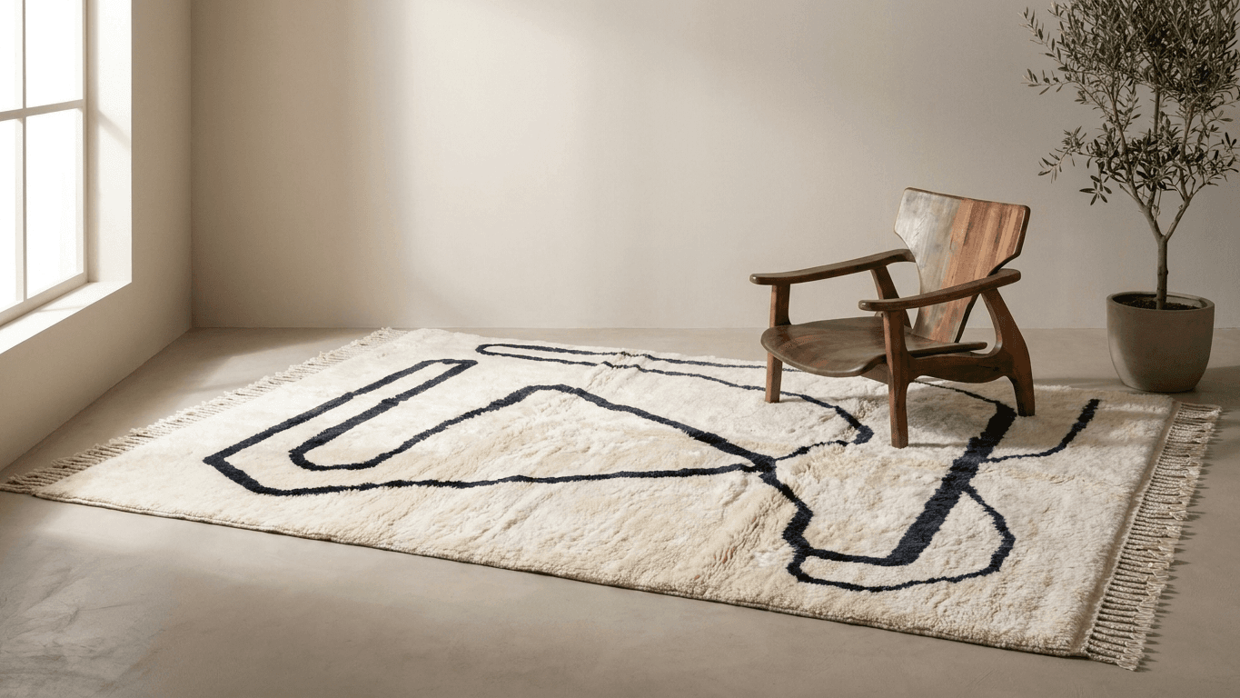 Handmade Wool Rug Custom Size Boho Beni Mrirt Living Room