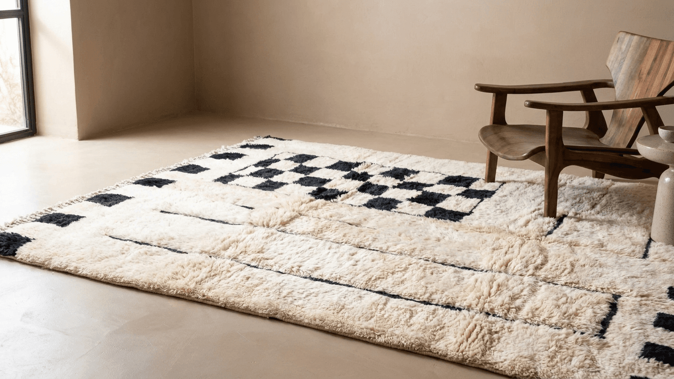 Handmade Wool Rug Beni Mrirt Custom Size Boho Living Room Decor